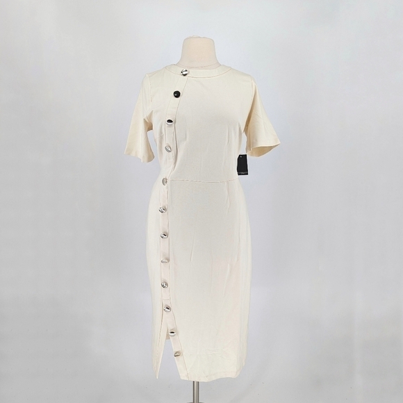Eloquii Knit Sheath Dress Ivory 18 preppy nautical Business casual retro - Picture 1 of 7